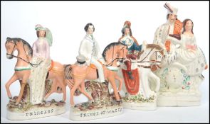 A group of 19th century Staffordshire flat back ceramic fireside figurines to include Prince of