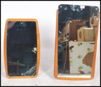 2 retro 1970's atomic / style sputnik type frameless mirrors, each with teak wood back panels,