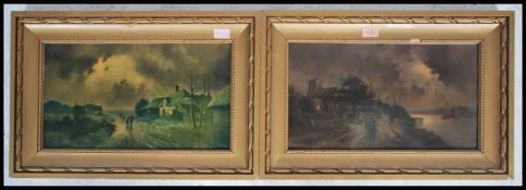 A pair of gilt framed antique style picture prints of river and country scenes. The pictures