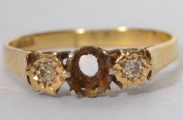 A vintage 18ct gold / 750 marked ladies 3 stone diamond ring  ( missing central stone ) The ring