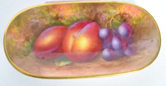 A mid 20th century Royal Worcester ceramic pin dish of lozenge form hand painted by artist Harry