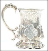 A mid 19th century Victorian George Unite silver hallmarked christening cup tankard having a high