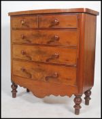 A good Victorian mahogany bow front chest of drawers being raised on turned legs with shaped apron