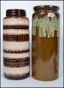 2 retro 1970's large West German ' Fat Lava ' type floor vases, each of drip glaze cylindrical