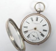 A silver hallmarked open faced key wind pocket watch with Birmingham hallmarks for 1866. The