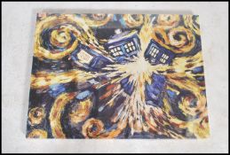 A Doctor Who BBC licensed 60cm by 40cm canvas print of the exploding TARDIS from episode 10 of