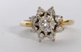 An 18ct gold and diamond ring set with a central r