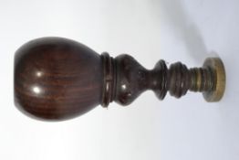 A 19th century brass wax seal having a turned labu