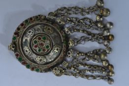 A Chinese silver large drop pendant of circular fo