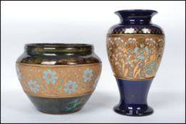 A Royal  Doulton Slaters vase with gilded and hand decorated vase with blue ground together with a