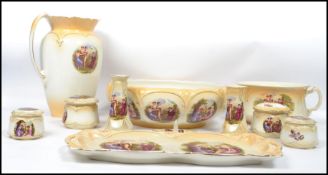 A 19th century 10 piece ceramic bedroom set comprising dressing table set, washbowl and jug with