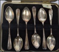 A cased set of silver hallmarked tea spoons being hallmarked for Sheffield 1936 makers Viners.