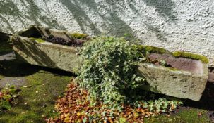 A large antique 19th century long 7ft natural stone trough of rectangular shaped form being hewn