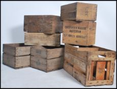 A good collection of retro advertising crates to include Amsterdam Advocat, Abergavenny farmers,