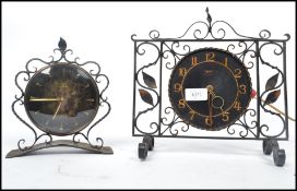 A vintage retro 20th century Junghans clock having a hammered base along with a Smiths clock