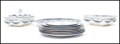 A collection of 19th century matching blue and white part dinner service to include graduating