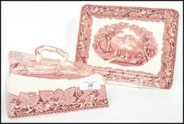 A vintage 20th century Masons ' Vista ' red transfer printed Ironstone cheese dish the cover and