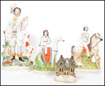 A collection of 3 19th century Staffordshire flatback figurines to include a tall dandy gent, the