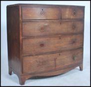 A Victorian mahogany bow front chest of drawers raised on bracket feet with 2 short over 3 deep