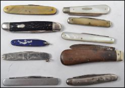 A good group of vintage pen / fruit knives dating from the 19th century to include stag horn,