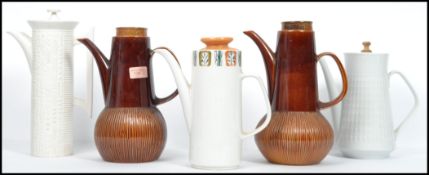 A collection of 5 vintage / retro coffee / teapots