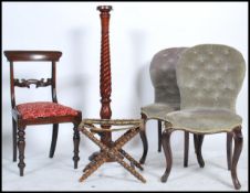 A 19th century bobbin turned folding coaching stand together with a Regency mahogany bar back dining
