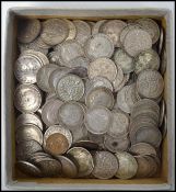 A large collection of silver three pence pieces to include mostly Victorian and early 20th century