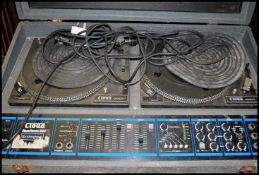 A cloud discomaster 500 cased twin DJ deck having cloud vs2500 record decks.