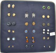 a collection of 17 pairs of costumer dress jewellery earring pairs to include jet, gilt, rhinestone,