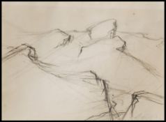 A mid century abstract pencil sketch being signed