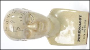 A Ceramic Phrenology Head / crackle glaze cream ceramic bust, marked ' Phrenology By L. N. Fowler '.