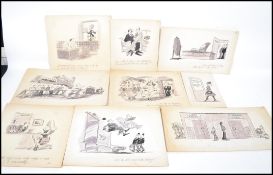 Newspaper cartoons; A fascinating collection of 9x original newspaper satirical political related