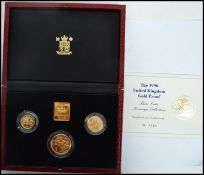 A Royal Mint United Kingdom gold proof sovereign three coin set, comprising; a two pound piece, a