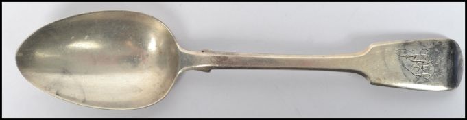 A 19th century silver hallmarked Victorian table spoon bearing hallmarks for London 1846 makers