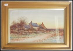 A vintage 20th century water colour painting of a rural cottage scene with people signed by artist A
