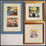 A group of three framed and glazed picture prints by Beryl Cook. Each picture a different print by