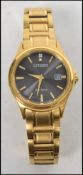 A good 20th century ladies Citizen eco-drive wristwatch having gilded stainless steel bracelet and