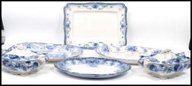 A collection of blue and white meat platters to include examples by JHW & Sons, Bishop & Stonier, F&