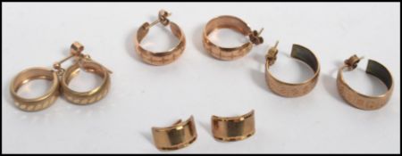 A group of 9ct gold pairs of earrings to include engraved star pair etc. Please see images. total