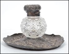 A Victorian silver hallmarked and cut glass desk top inkwell and stand. Marked for Charles Boyton of