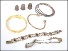 A group of vintage silver, rolled gold and other jewellery to include an 18ct rolled gold bangle,