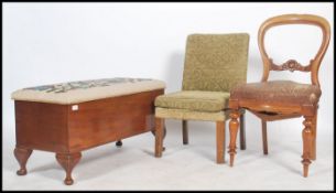 A 1930s tapestry covered topped blanket box / chest raised on cabriole legs together with a 19th