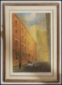 A limited edition 32 / 350 retro framed and glazed picture print of a street scene with a police