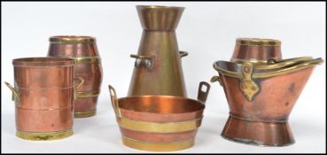 A group of 19th century salesman sample miniature items to include a pair of copper and brass