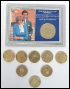 A collection of old style vintage two pound coins to include five 1945-1995 end of war peace dove