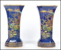 A pair of Carlton Ware vases in the Mikado pattern no. 2364, printed and painted in colours and gilt