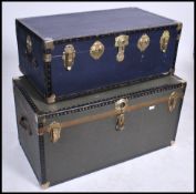 Two good quality large  mid to late 20th century steamer trunks / large chests both having hinged
