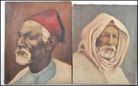 A pair of early 20th century oil on canvas paintings / portrait studies of  Moorish gentleman, the