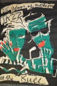 A vintage retro 20th century 1980s abstract Jazz poster  for the Bulls Head ( Barnes ) 25th