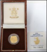 A Royal Mint 1996 Britannia Gold Proof £10 1/10 oz coin No 0845 complete in original box with